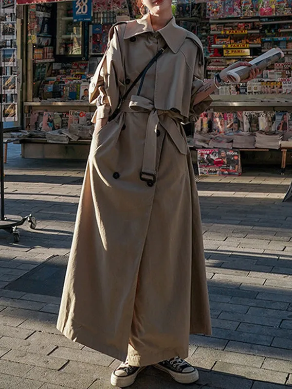 Flytonn-Winter Outfits Christmas Thanksgiving Gift New Year's Eve Outwear Long Sleeves Loose Buckle Buttoned Split-Back Tied Waist Lapel Outerwear Trench Coats