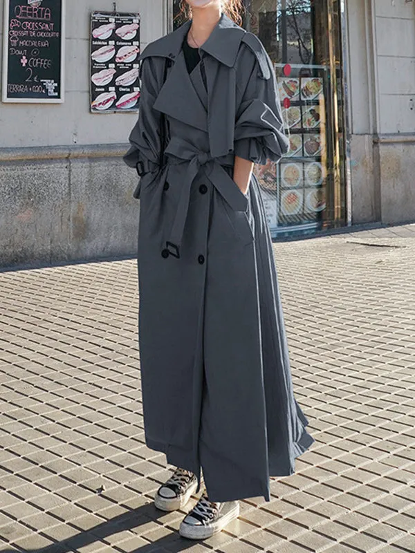 Flytonn-Winter Outfits Christmas Thanksgiving Gift New Year's Eve Outwear Long Sleeves Loose Buckle Buttoned Split-Back Tied Waist Lapel Outerwear Trench Coats