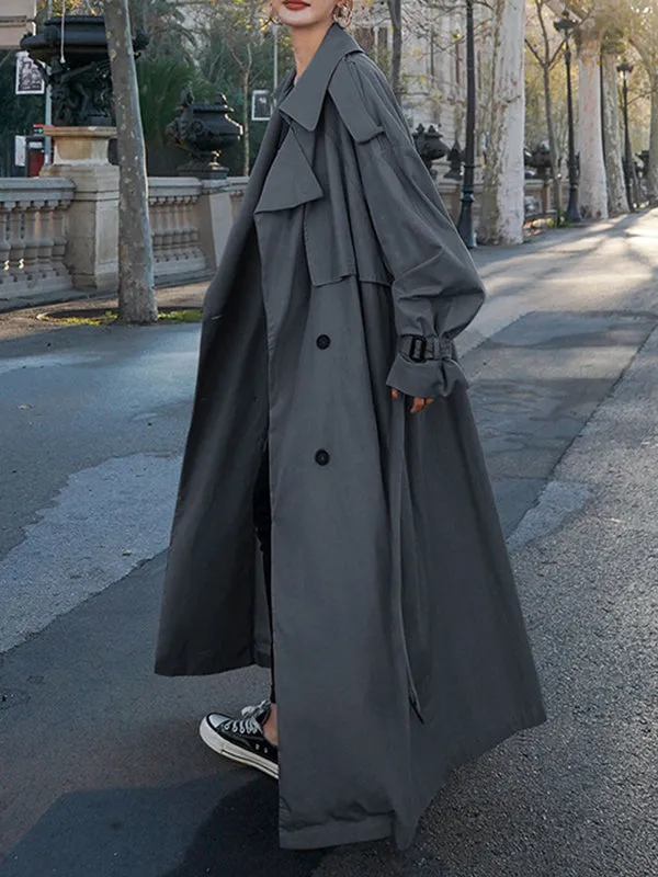 Flytonn-Winter Outfits Christmas Thanksgiving Gift New Year's Eve Outwear Long Sleeves Loose Buckle Buttoned Split-Back Tied Waist Lapel Outerwear Trench Coats