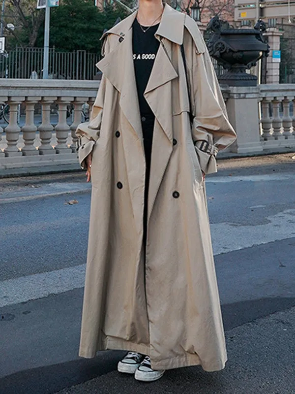 Flytonn-Winter Outfits Christmas Thanksgiving Gift New Year's Eve Outwear Long Sleeves Loose Buckle Buttoned Split-Back Tied Waist Lapel Outerwear Trench Coats