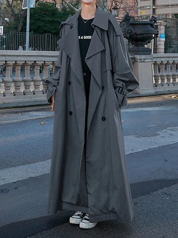 Flytonn-Winter Outfits Christmas Thanksgiving Gift New Year's Eve Outwear Long Sleeves Loose Buckle Buttoned Split-Back Tied Waist Lapel Outerwear Trench Coats