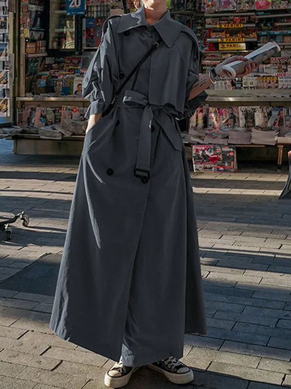 Flytonn-Winter Outfits Christmas Thanksgiving Gift New Year's Eve Outwear Long Sleeves Loose Buckle Buttoned Split-Back Tied Waist Lapel Outerwear Trench Coats