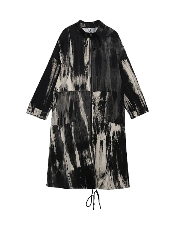 Flytonn-Winter Outfits Christmas Thanksgiving Gift New Year's Eve Outwear Long Sleeves Loose Drawstring Split-Joint Zipper Round-Neck Trench Coats