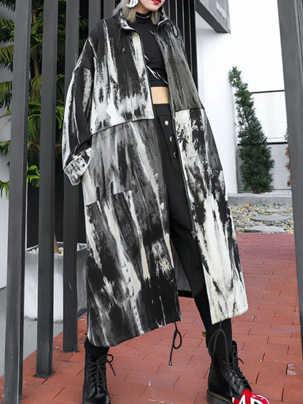Flytonn-Winter Outfits Christmas Thanksgiving Gift New Year's Eve Outwear Long Sleeves Loose Drawstring Split-Joint Zipper Round-Neck Trench Coats