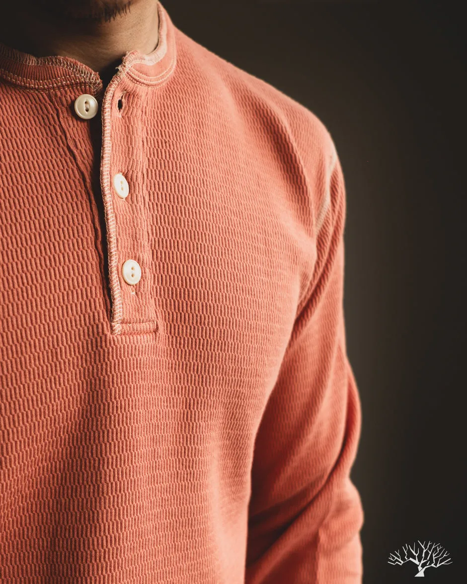 FN-THLH-004 - Waffle Knit Henley Thermal - Light Orange