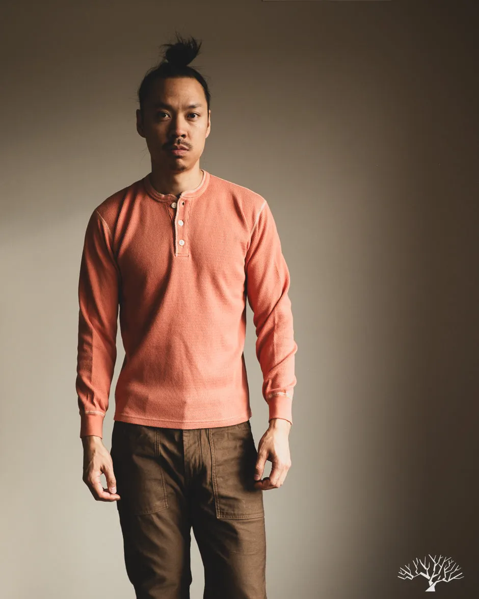 FN-THLH-004 - Waffle Knit Henley Thermal - Light Orange