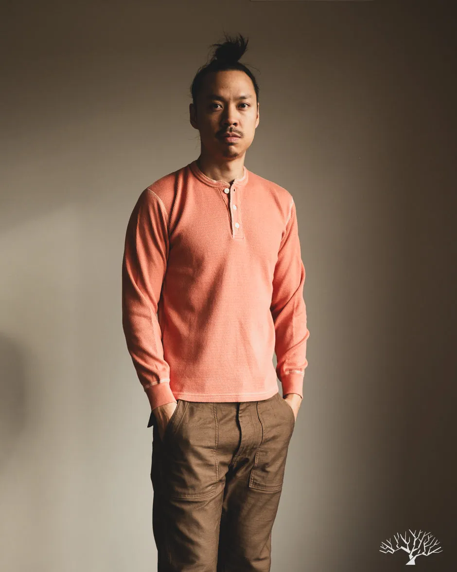 FN-THLH-004 - Waffle Knit Henley Thermal - Light Orange