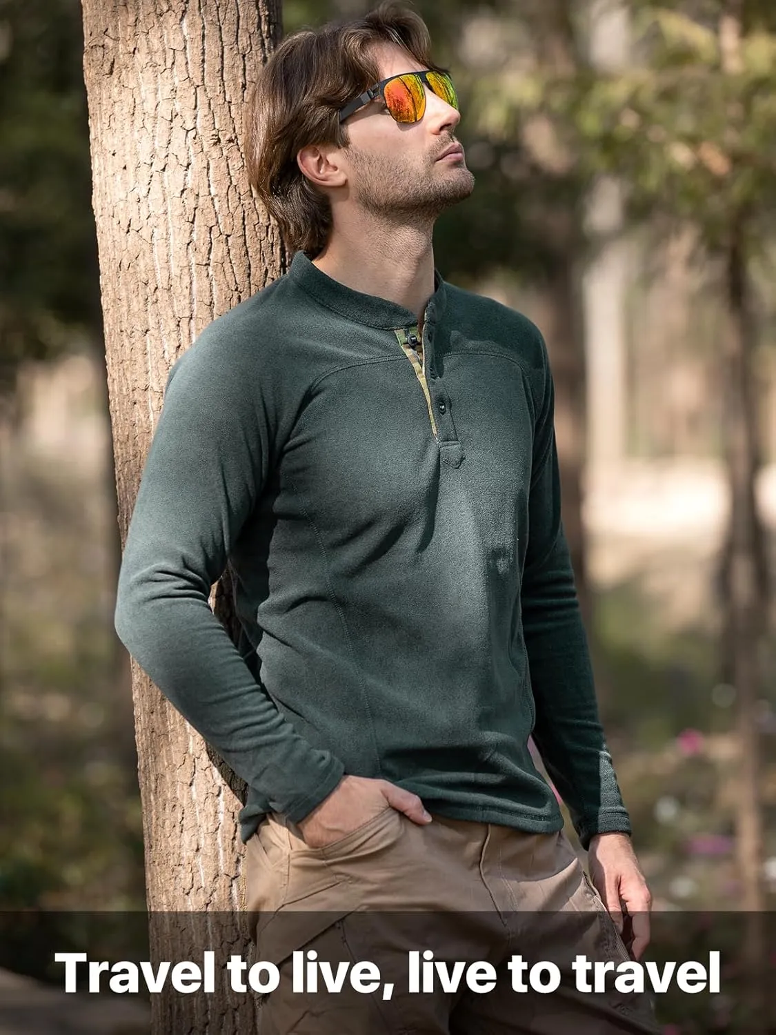 FREE SOLDIER Men's Thermal Henley Long Sleeve Shirts Fleece Pullover Sweaters Lightweight Sweatshirts