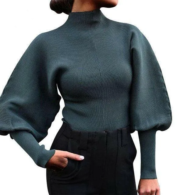 French Style Cozy Puff Sleeve Fall Knit Sweater