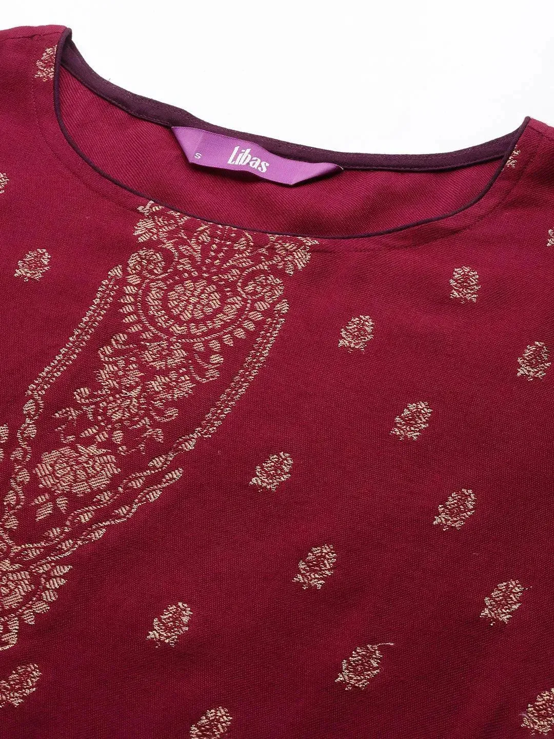 Fuchsia Self Design Pashmina Wool Straight Kurta With Dupatta