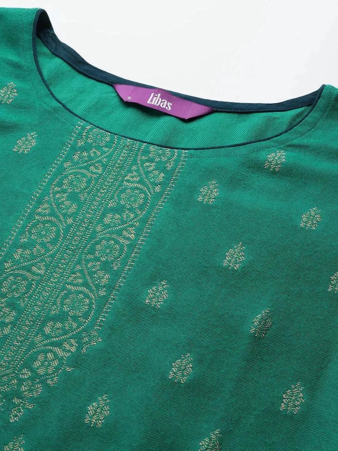 Green Self Design Pashmina Wool Straight Kurta With Dupatta