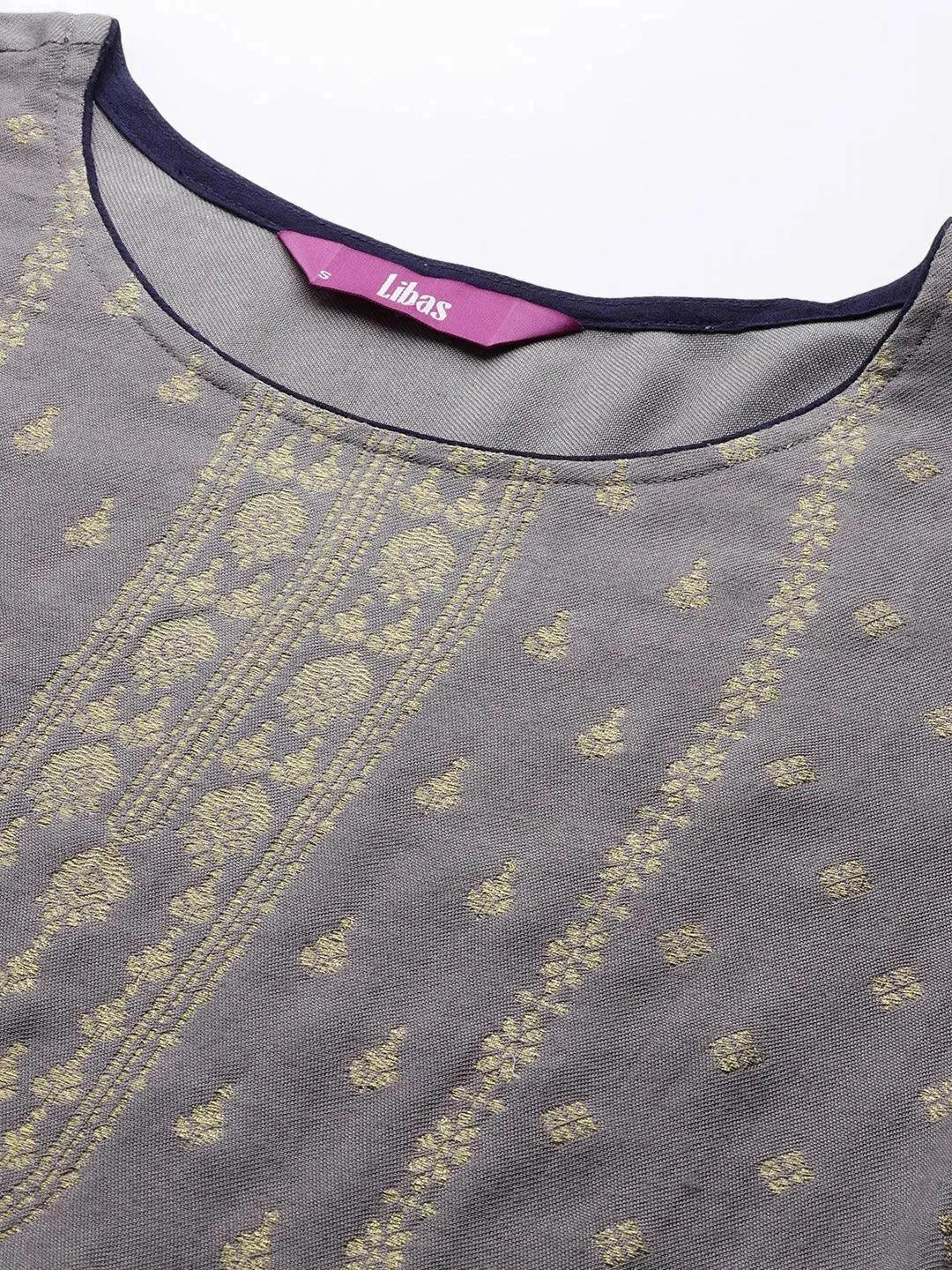 Grey Self Design Pashmina Wool Straight Kurta With Dupatta