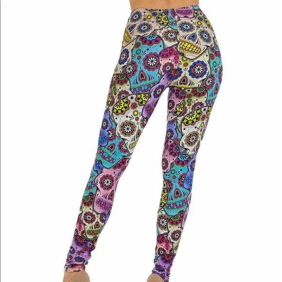 High Waisted Colorful Skulls Leggings Pants
