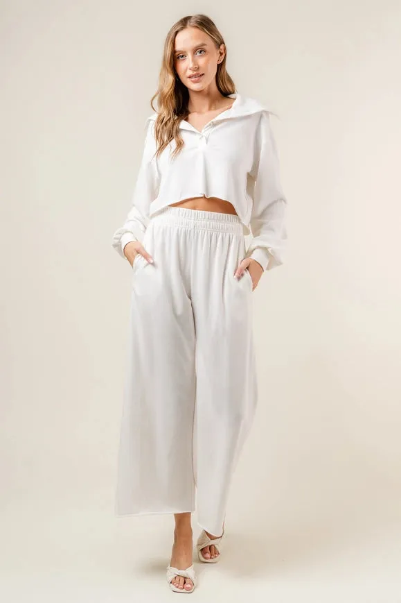 High Waisted Wide Leg Relaxed Fit Lounge Pants Off White