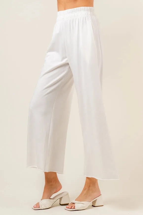 High Waisted Wide Leg Relaxed Fit Lounge Pants Off White