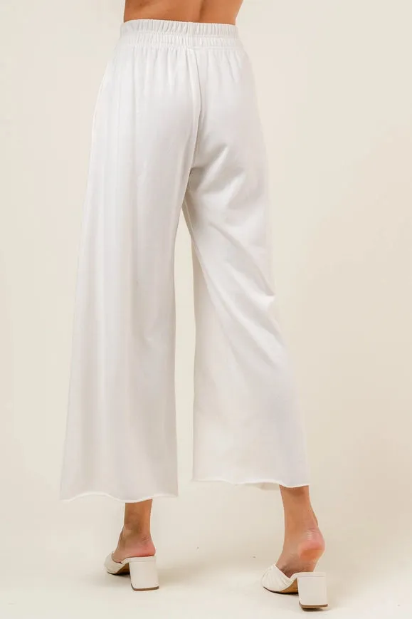 High Waisted Wide Leg Relaxed Fit Lounge Pants Off White