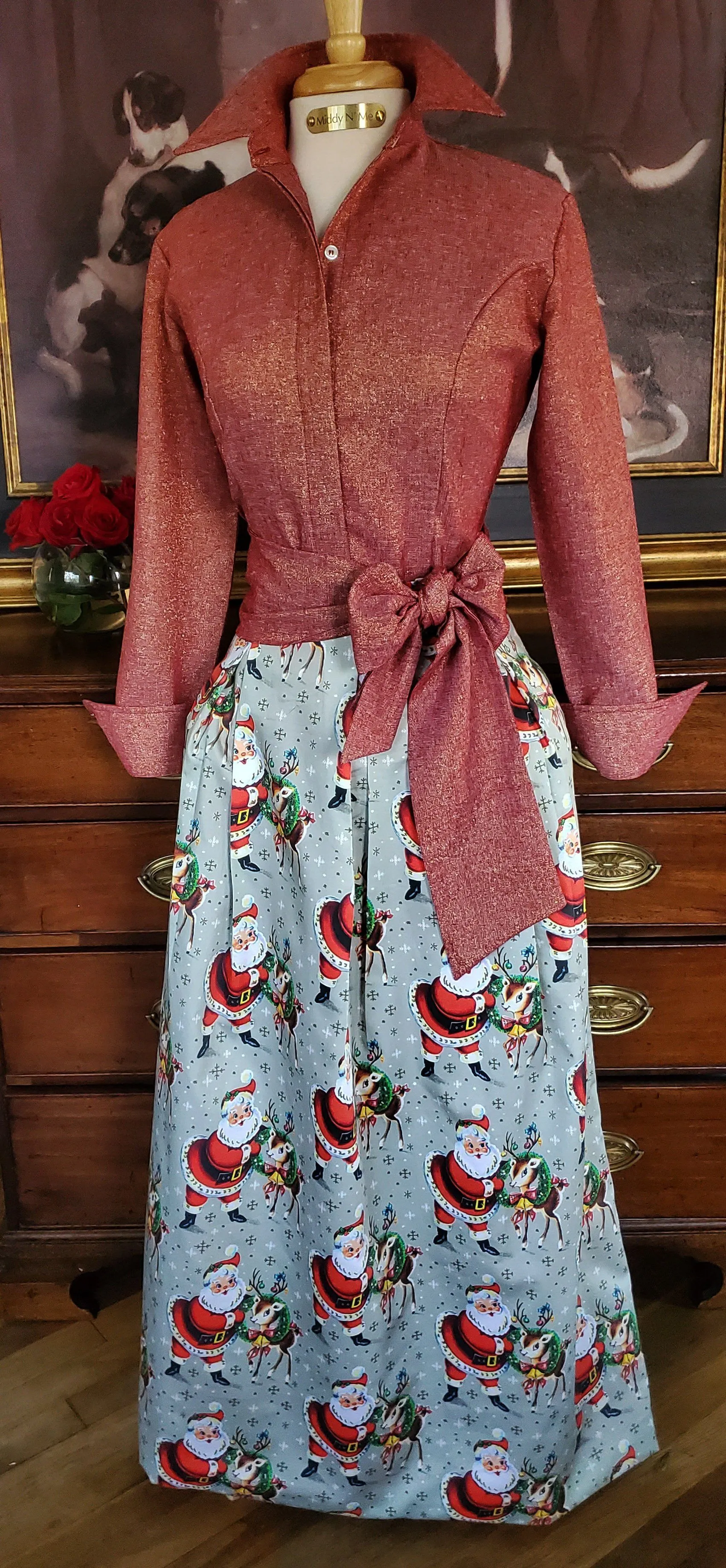 HOLIDAY SPARKLE SHIRT WITH SASH IN RUBY