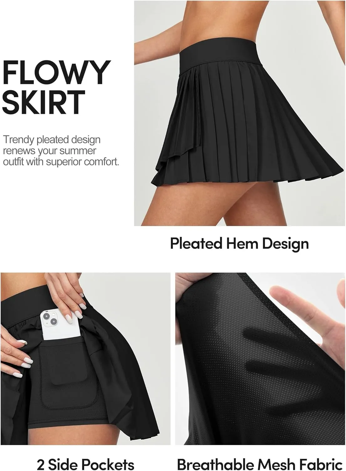 IUGA Tennis Skirt Pleated Skirts for Women with Pockets High Waisted Athletic Skirt Skorts for Woman Workout Golf Skort