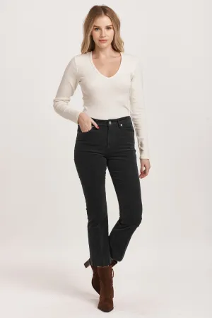 JEANNE MID RISE CROPPED FLARE PANTS BLACK CORDUROY
