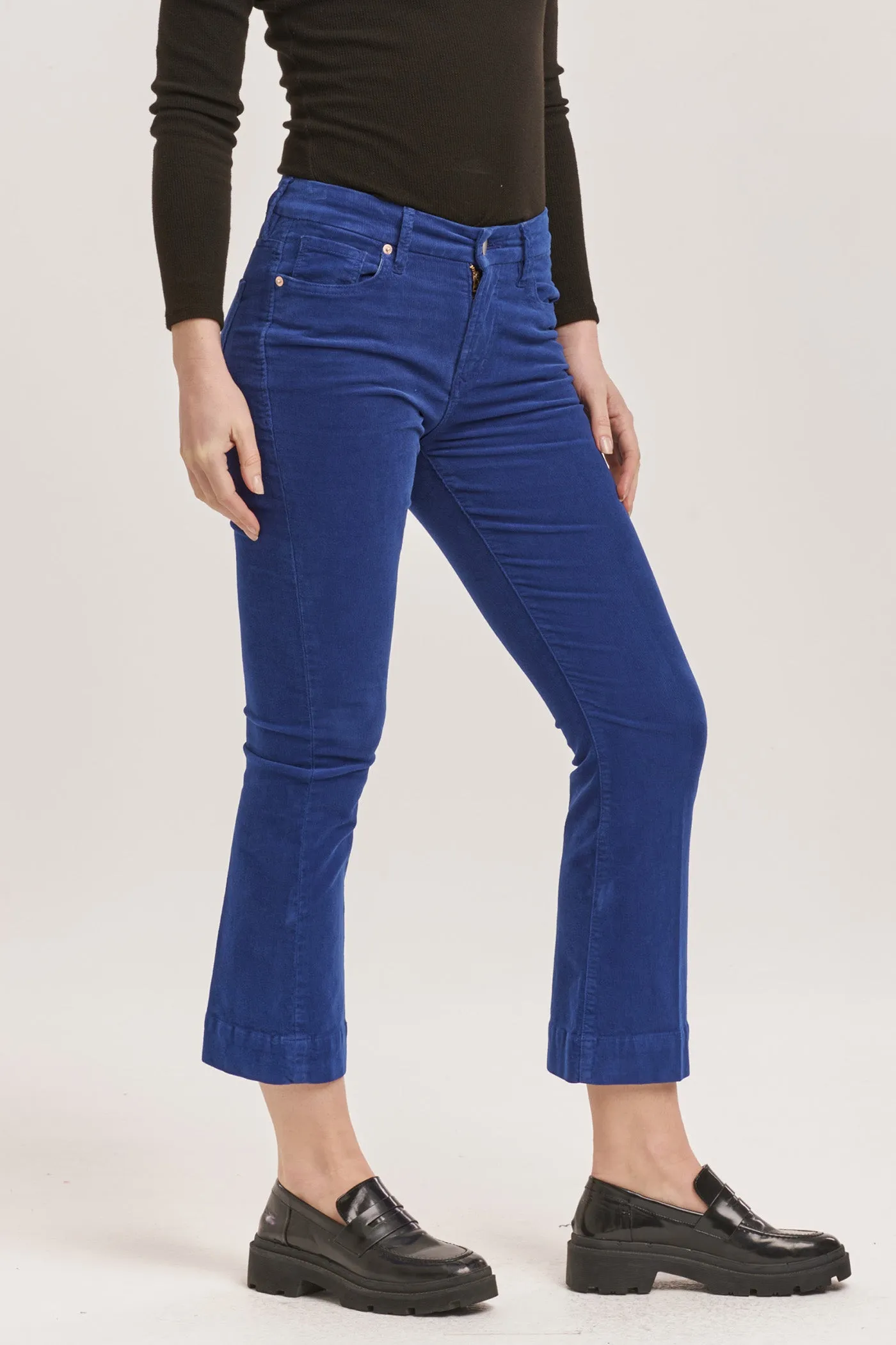 JEANNE MID RISE CROPPED FLARE PANTS ROYAL BLUE CORDUROY