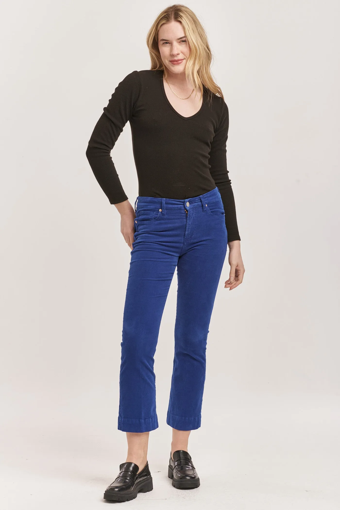 JEANNE MID RISE CROPPED FLARE PANTS ROYAL BLUE CORDUROY