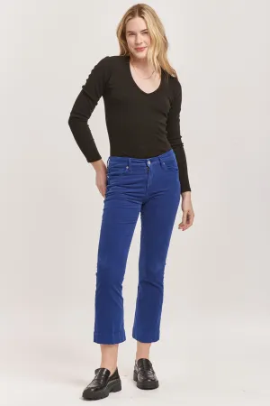 JEANNE MID RISE CROPPED FLARE PANTS ROYAL BLUE CORDUROY