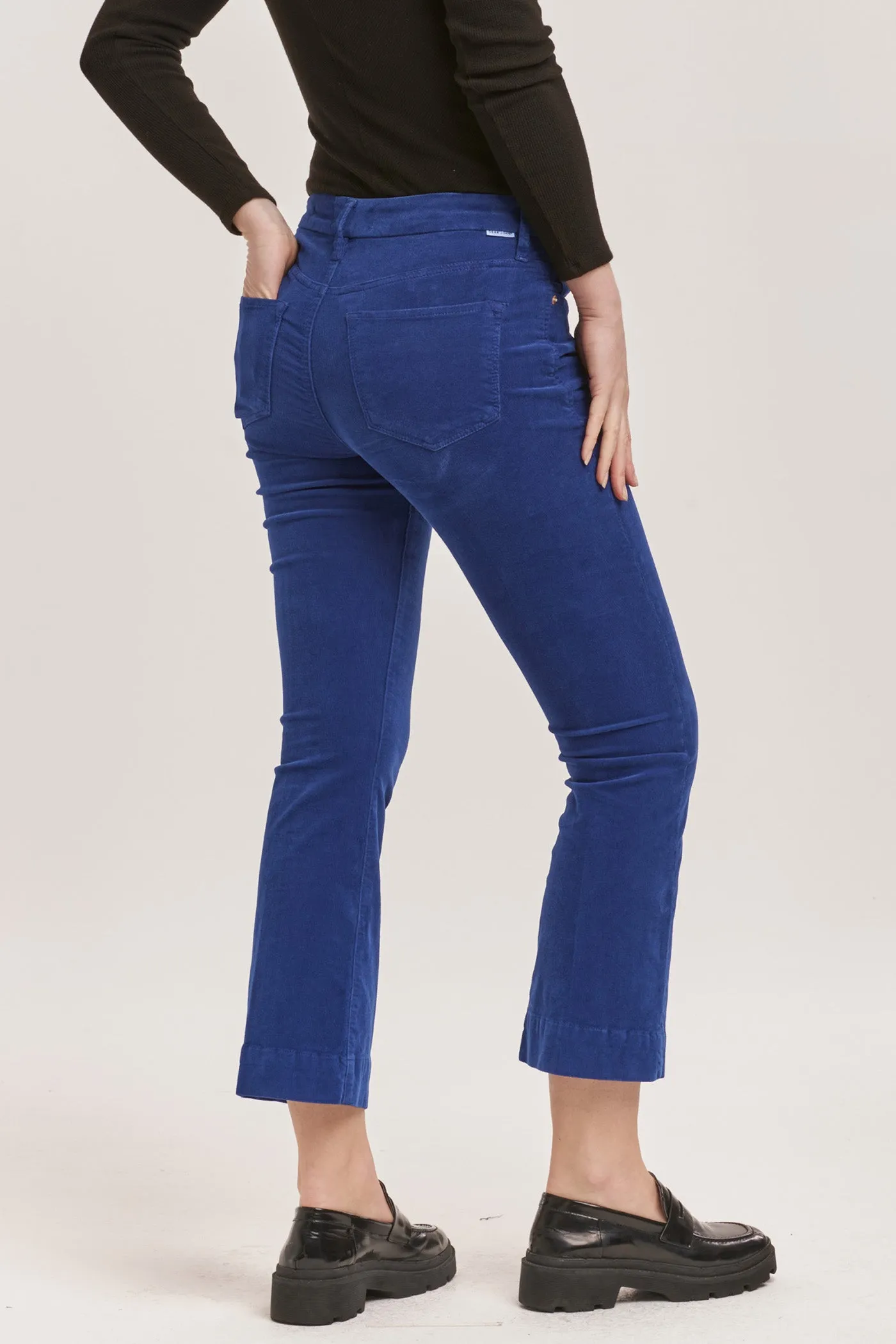 JEANNE MID RISE CROPPED FLARE PANTS ROYAL BLUE CORDUROY