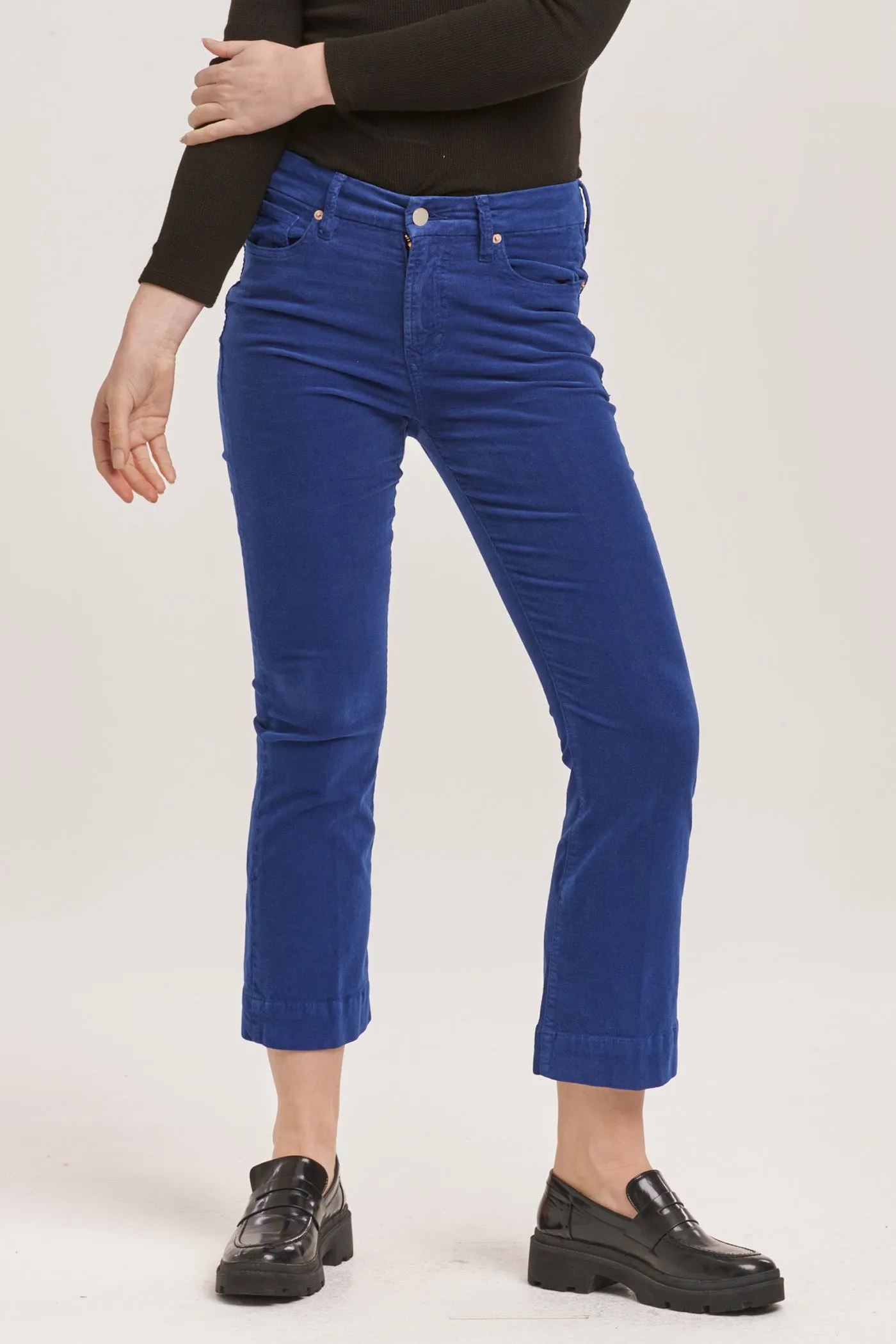 JEANNE MID RISE CROPPED FLARE PANTS ROYAL BLUE CORDUROY