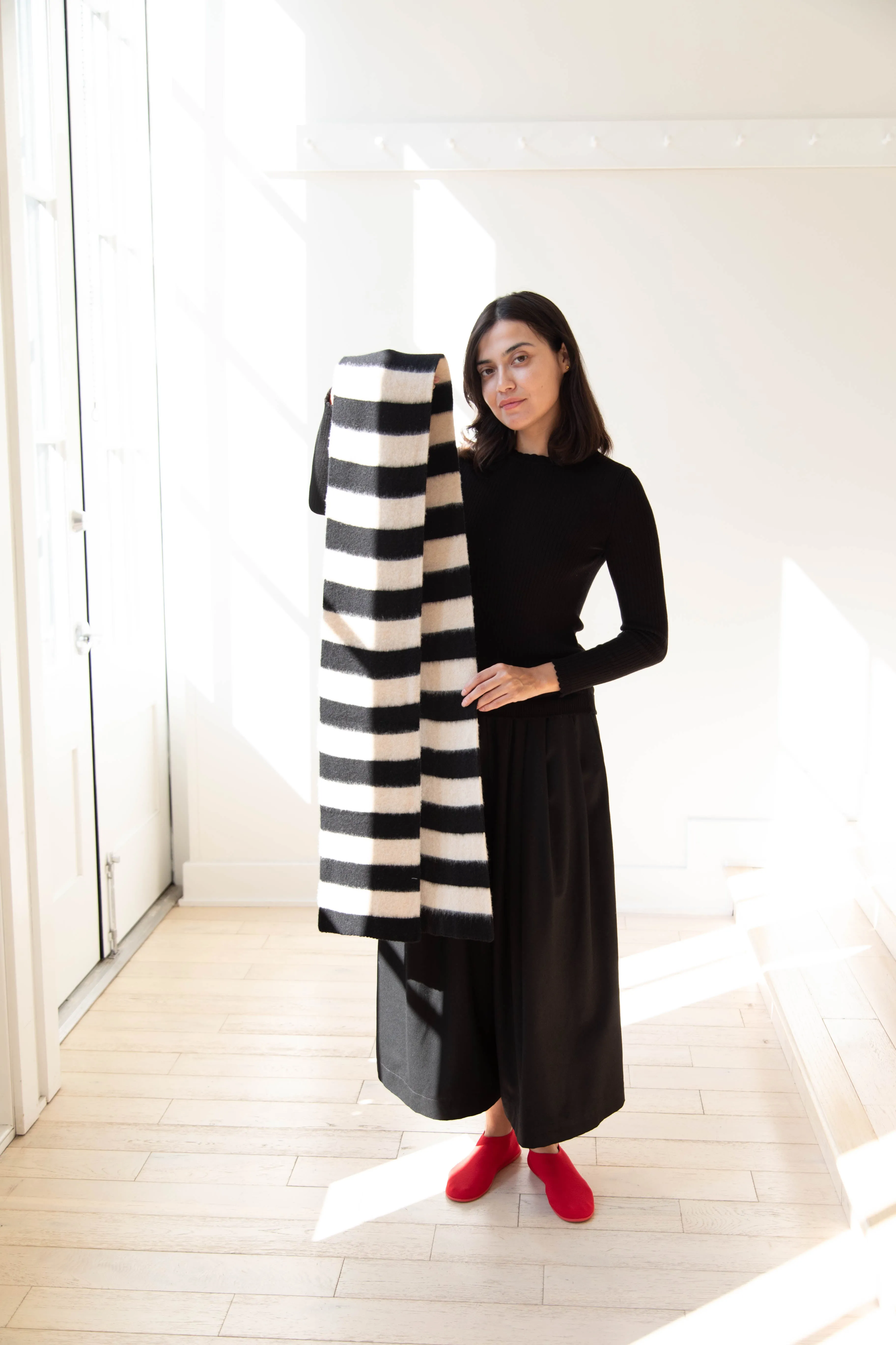 Jo Gordon | Brushed Stripe Scarf in Black & Oatmeal