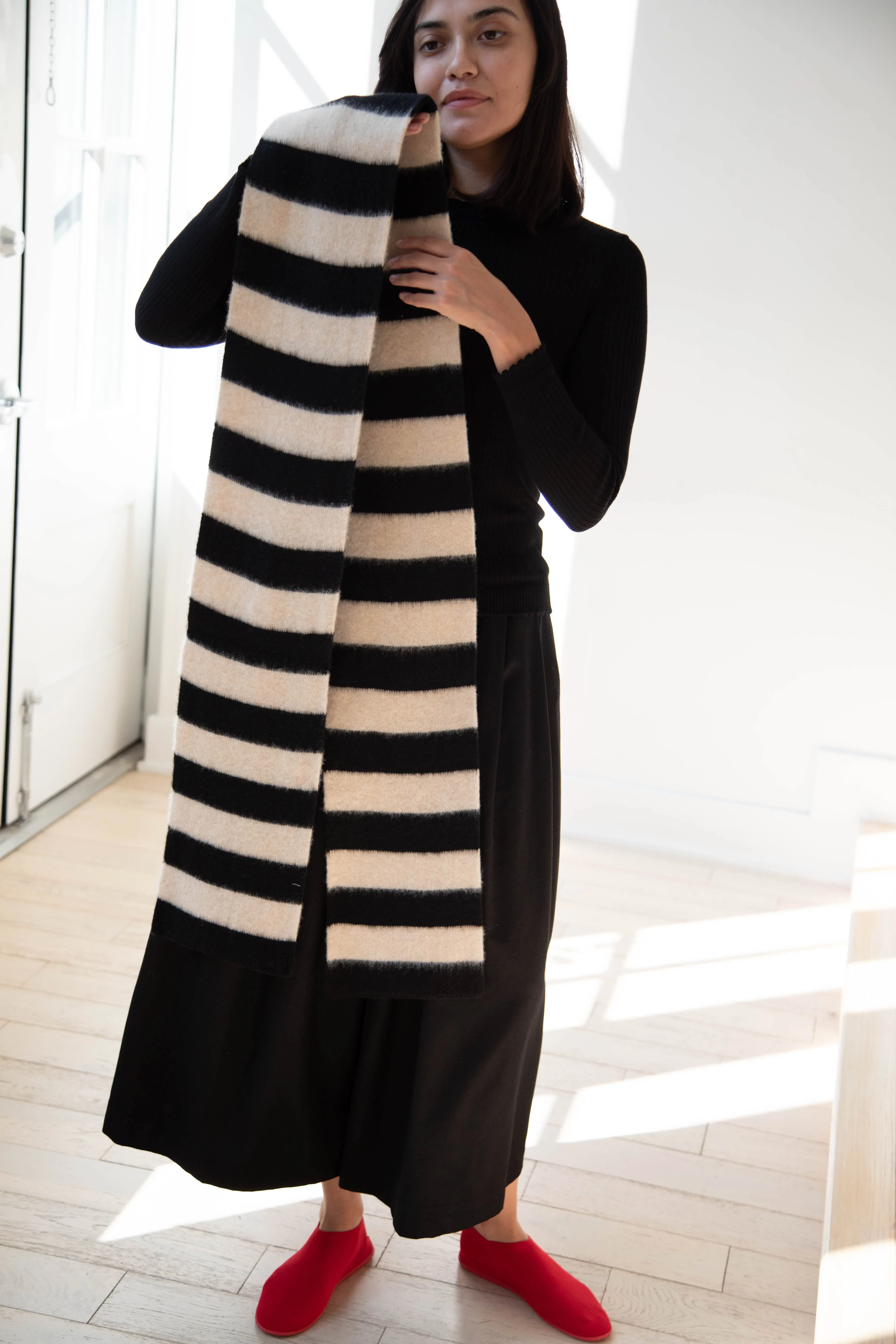 Jo Gordon | Brushed Stripe Scarf in Black & Oatmeal