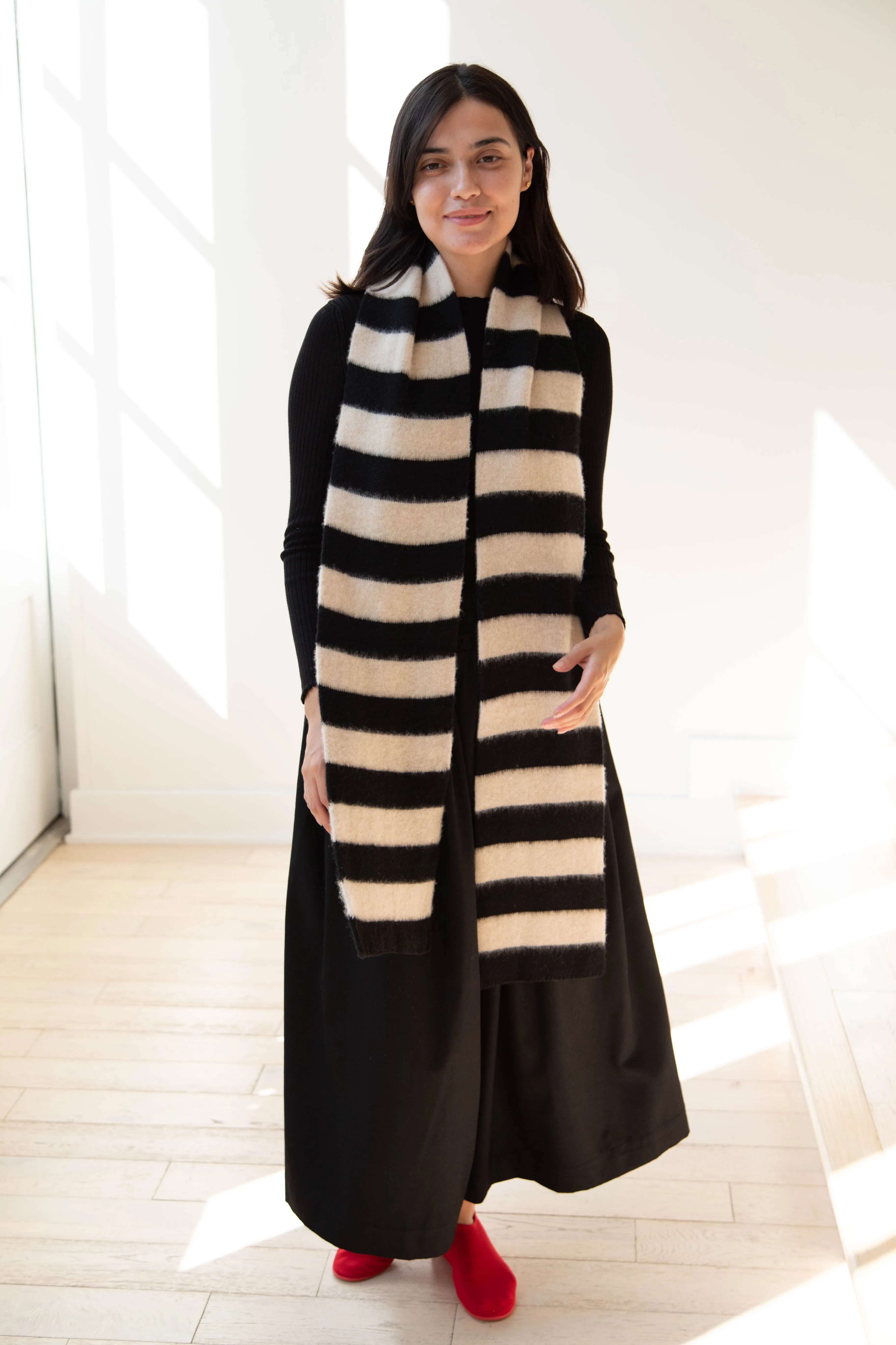 Jo Gordon | Brushed Stripe Scarf in Black & Oatmeal