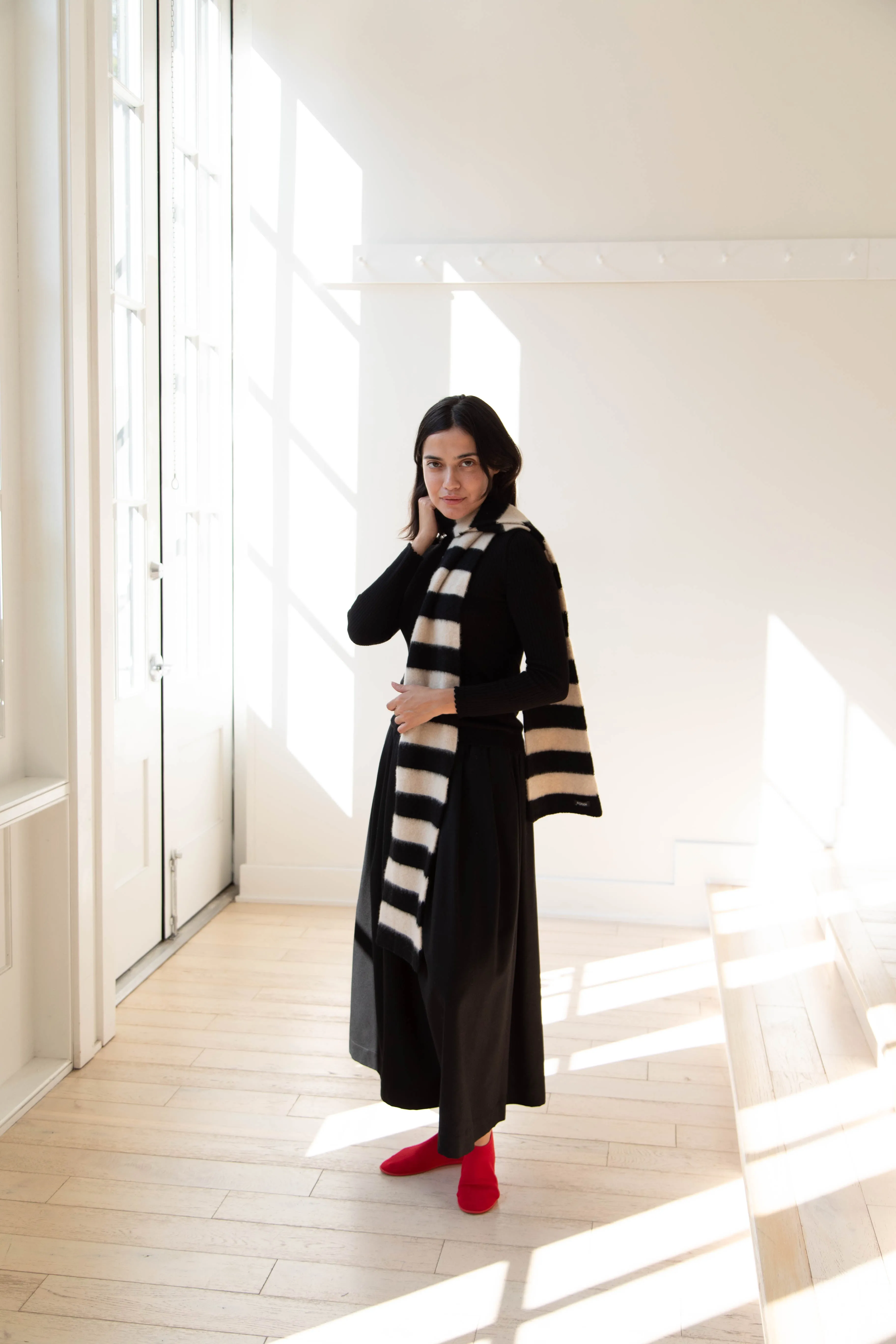 Jo Gordon | Brushed Stripe Scarf in Black & Oatmeal