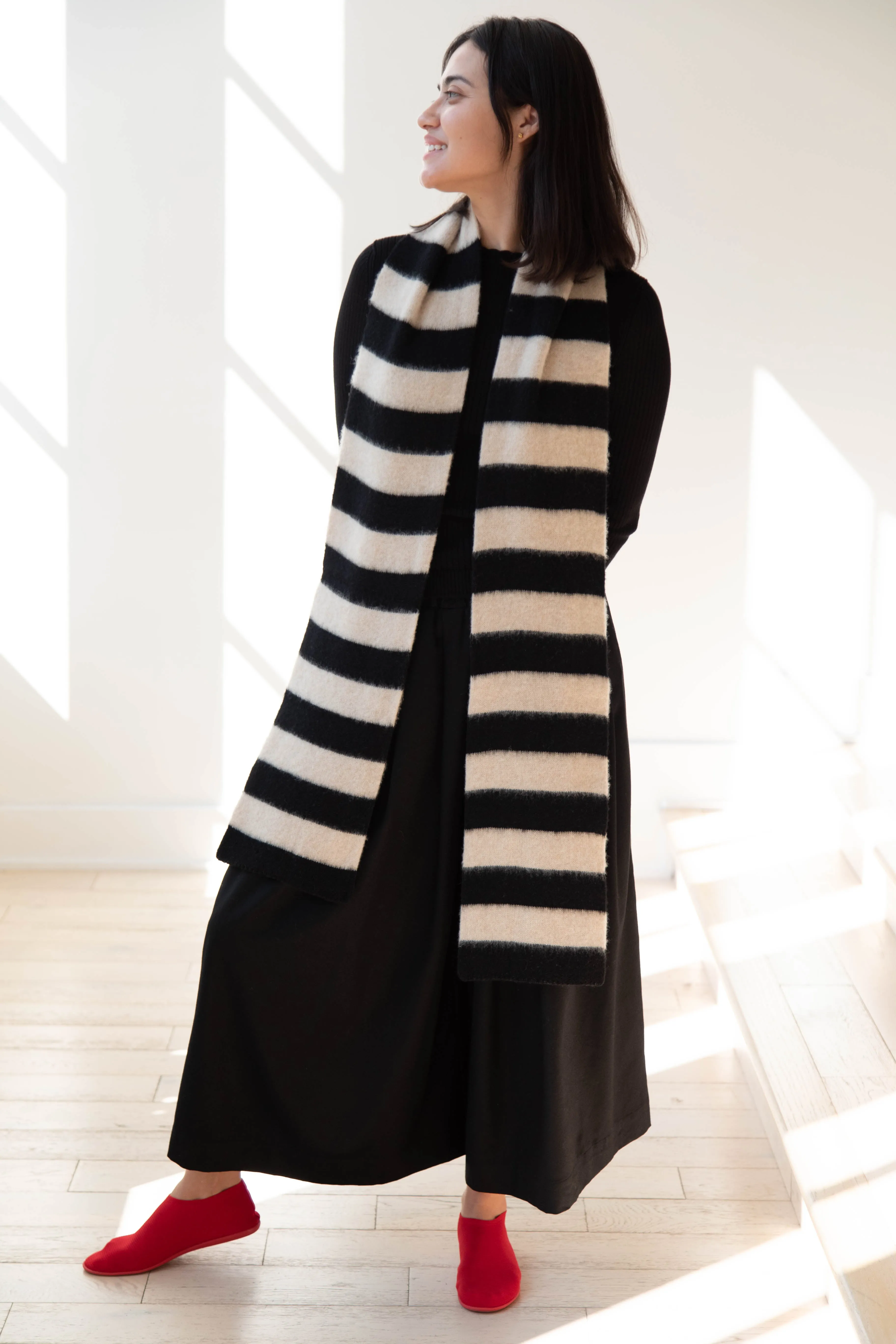 Jo Gordon | Brushed Stripe Scarf in Black & Oatmeal