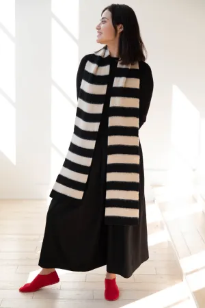 Jo Gordon | Brushed Stripe Scarf in Black & Oatmeal