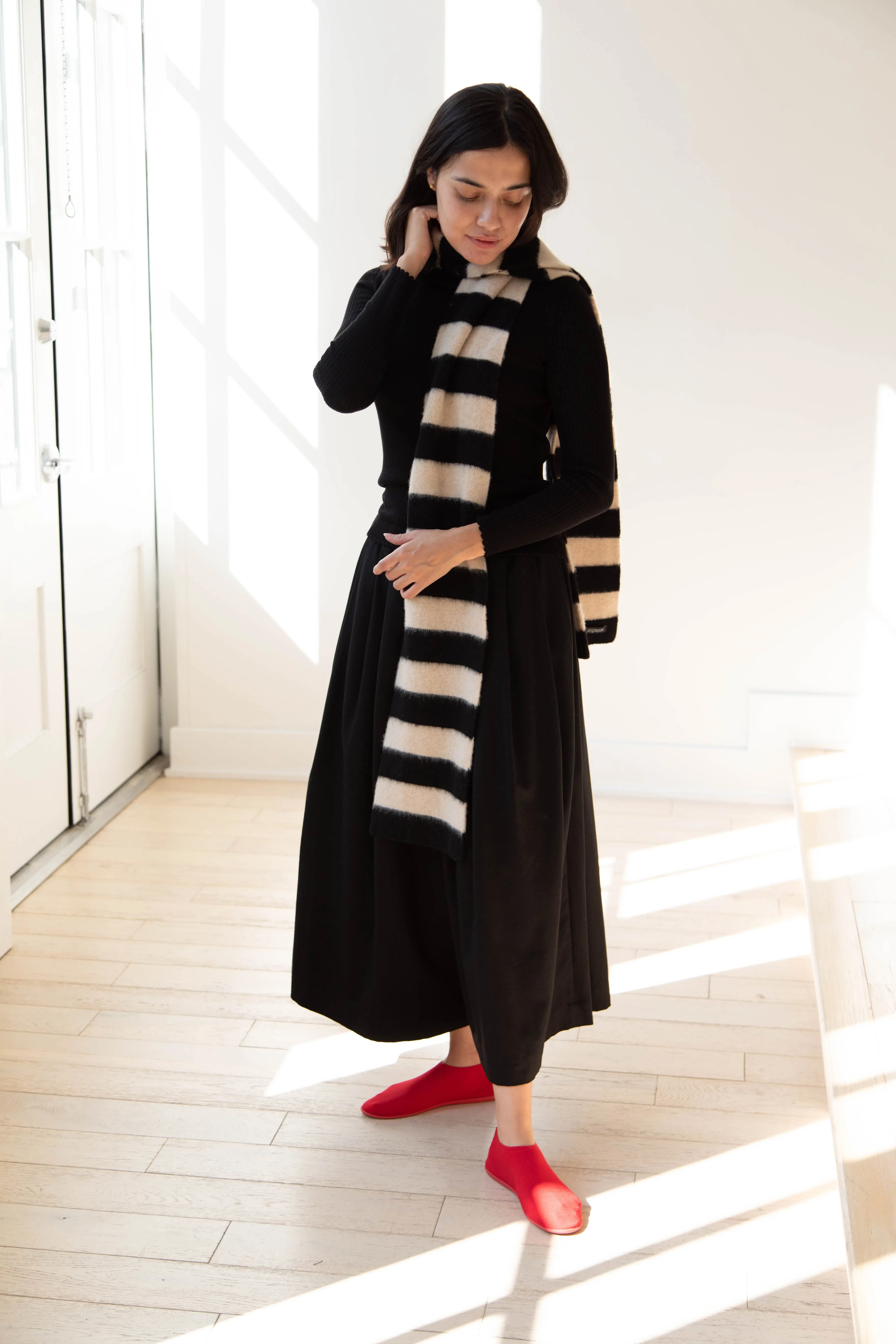 Jo Gordon | Brushed Stripe Scarf in Black & Oatmeal