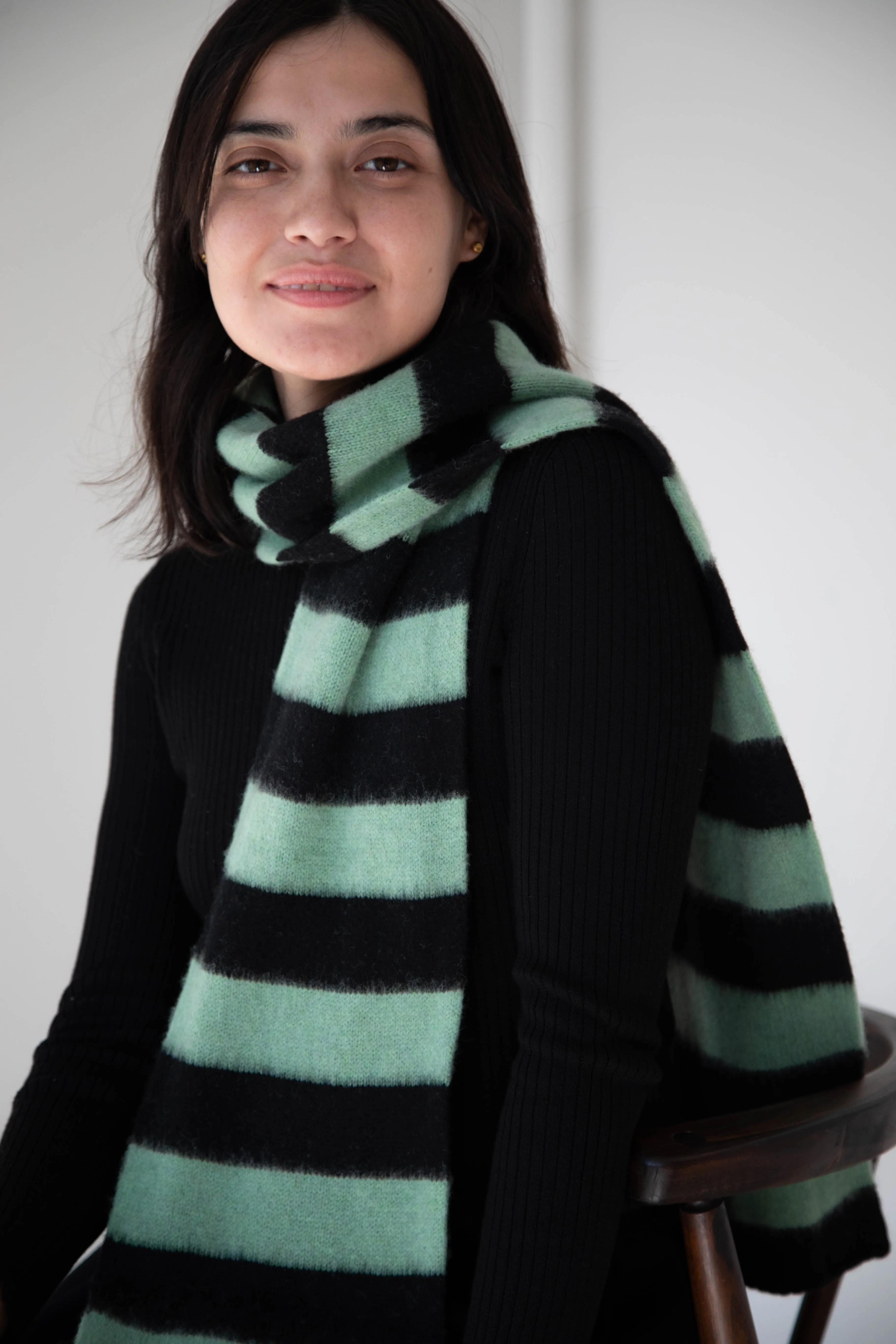 Jo Gordon | Brushed Stripe Scarf in Black & Sage