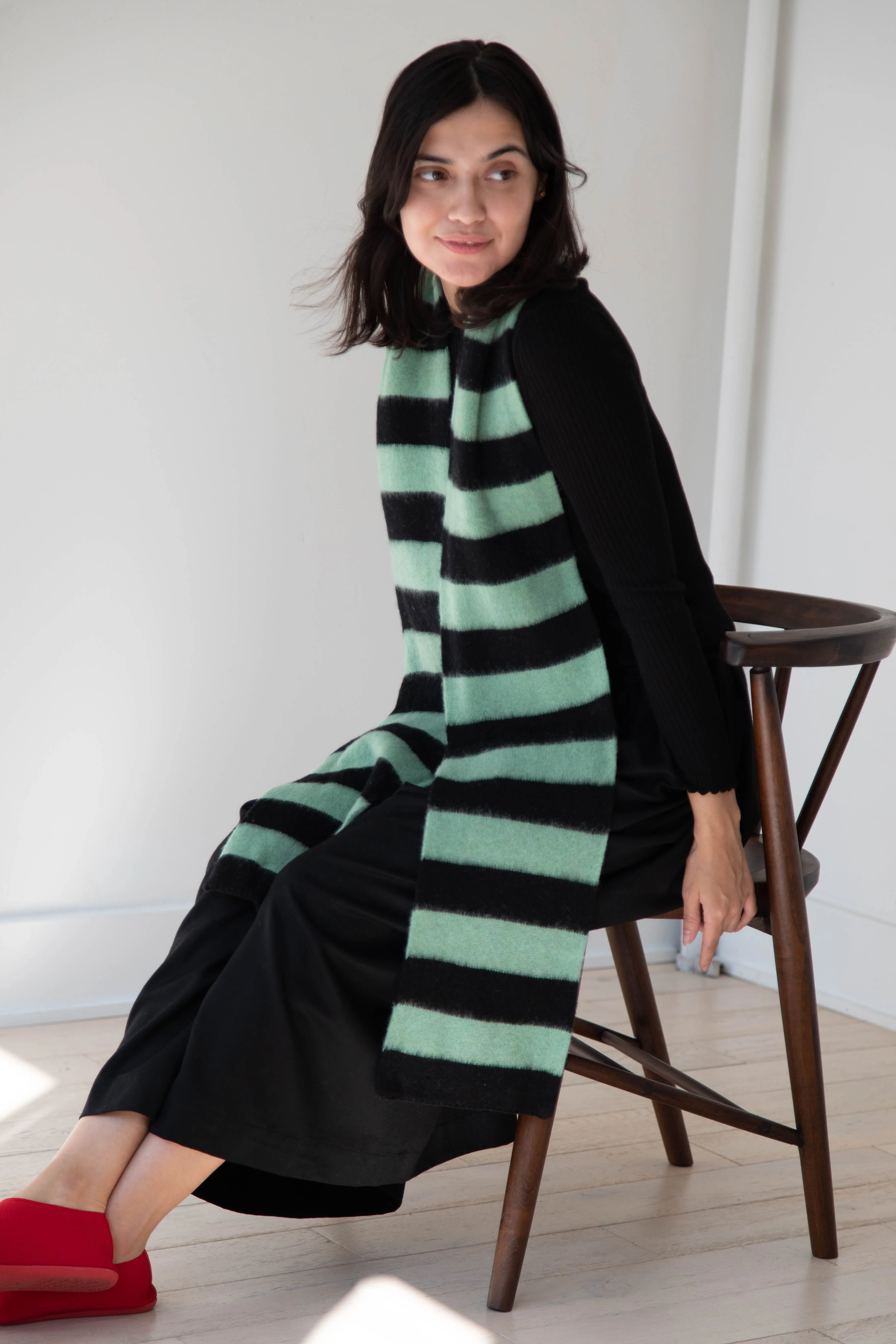 Jo Gordon | Brushed Stripe Scarf in Black & Sage