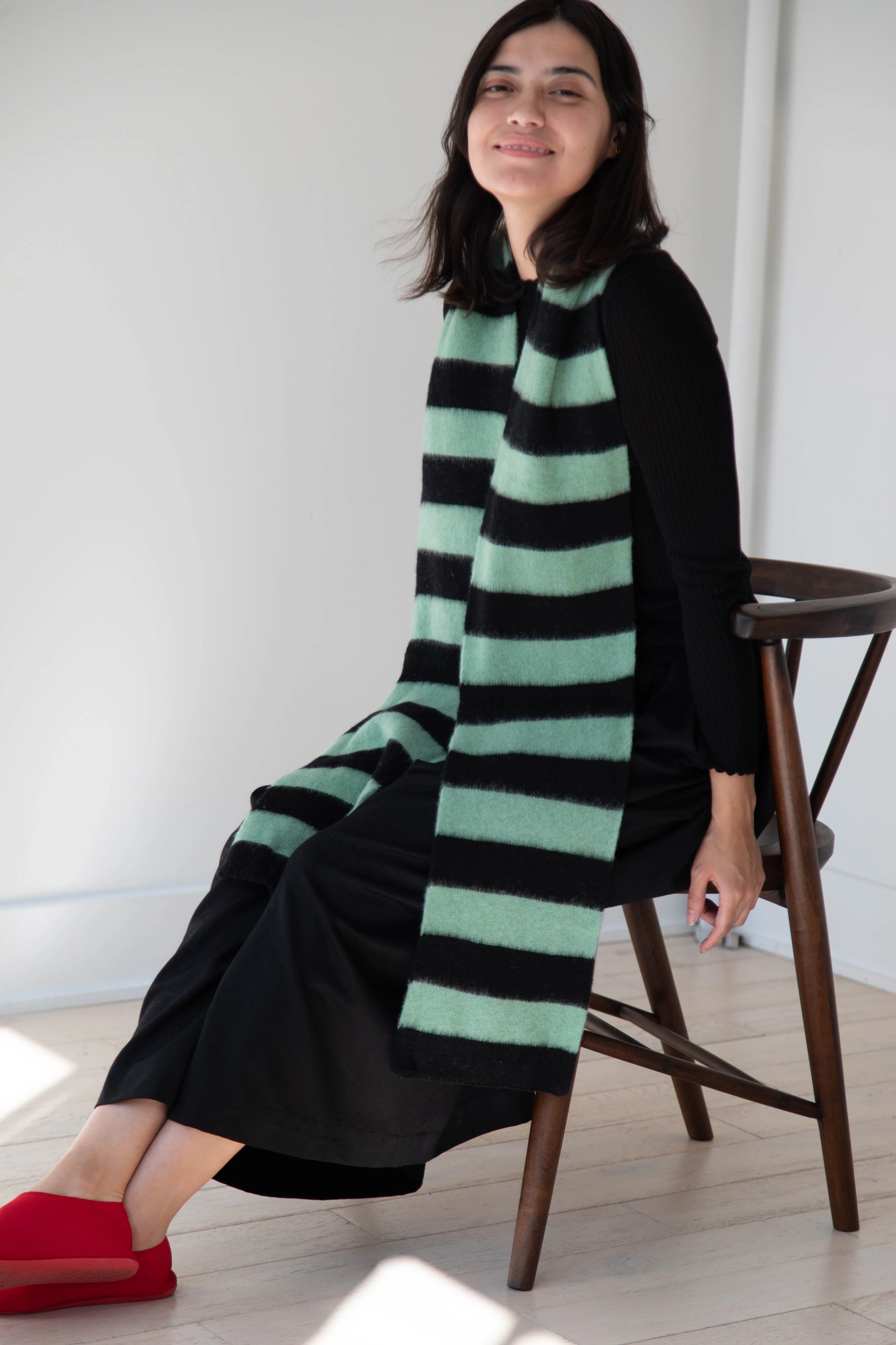 Jo Gordon | Brushed Stripe Scarf in Black & Sage