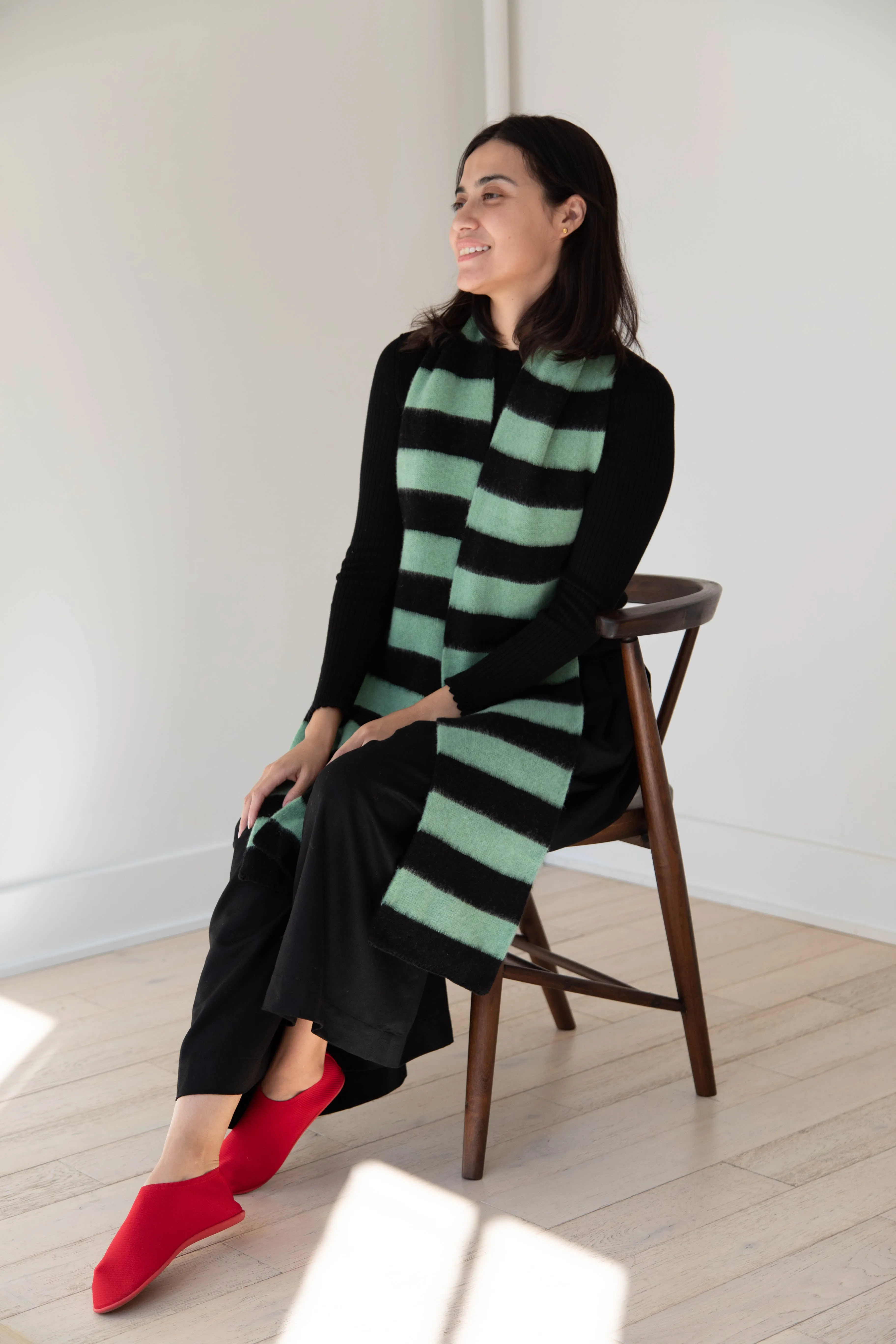 Jo Gordon | Brushed Stripe Scarf in Black & Sage
