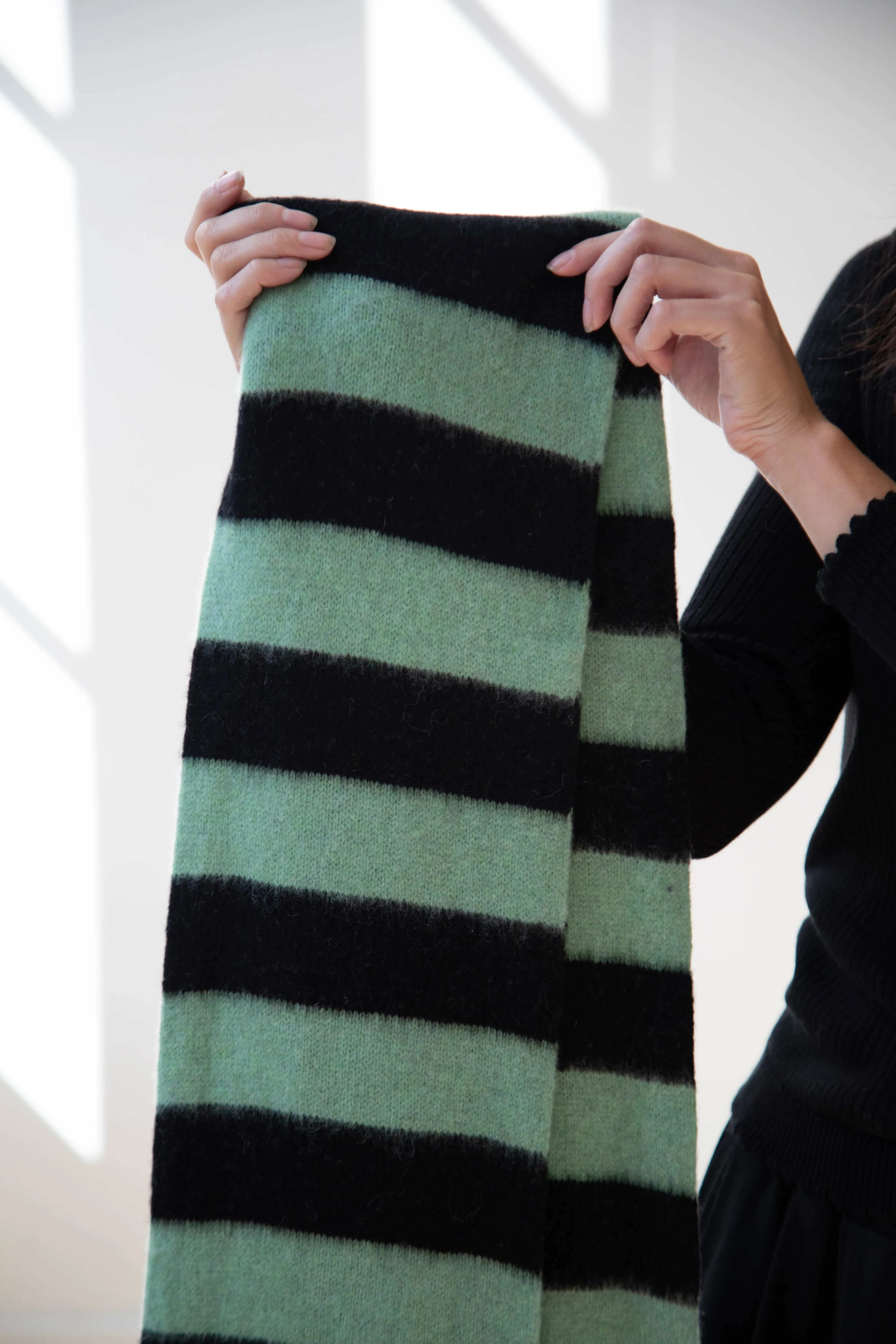 Jo Gordon | Brushed Stripe Scarf in Black & Sage