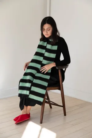 Jo Gordon | Brushed Stripe Scarf in Black & Sage