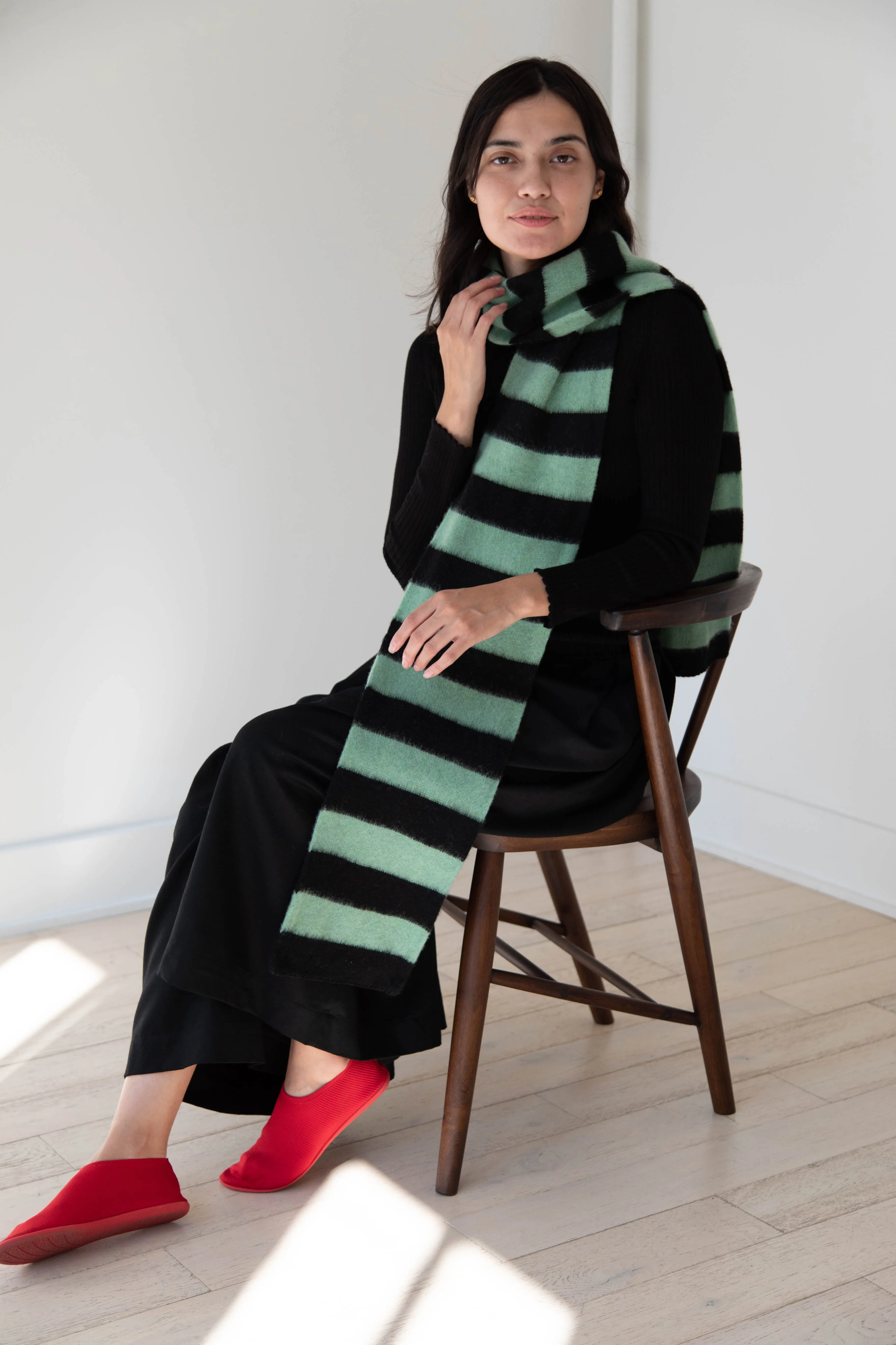 Jo Gordon | Brushed Stripe Scarf in Black & Sage