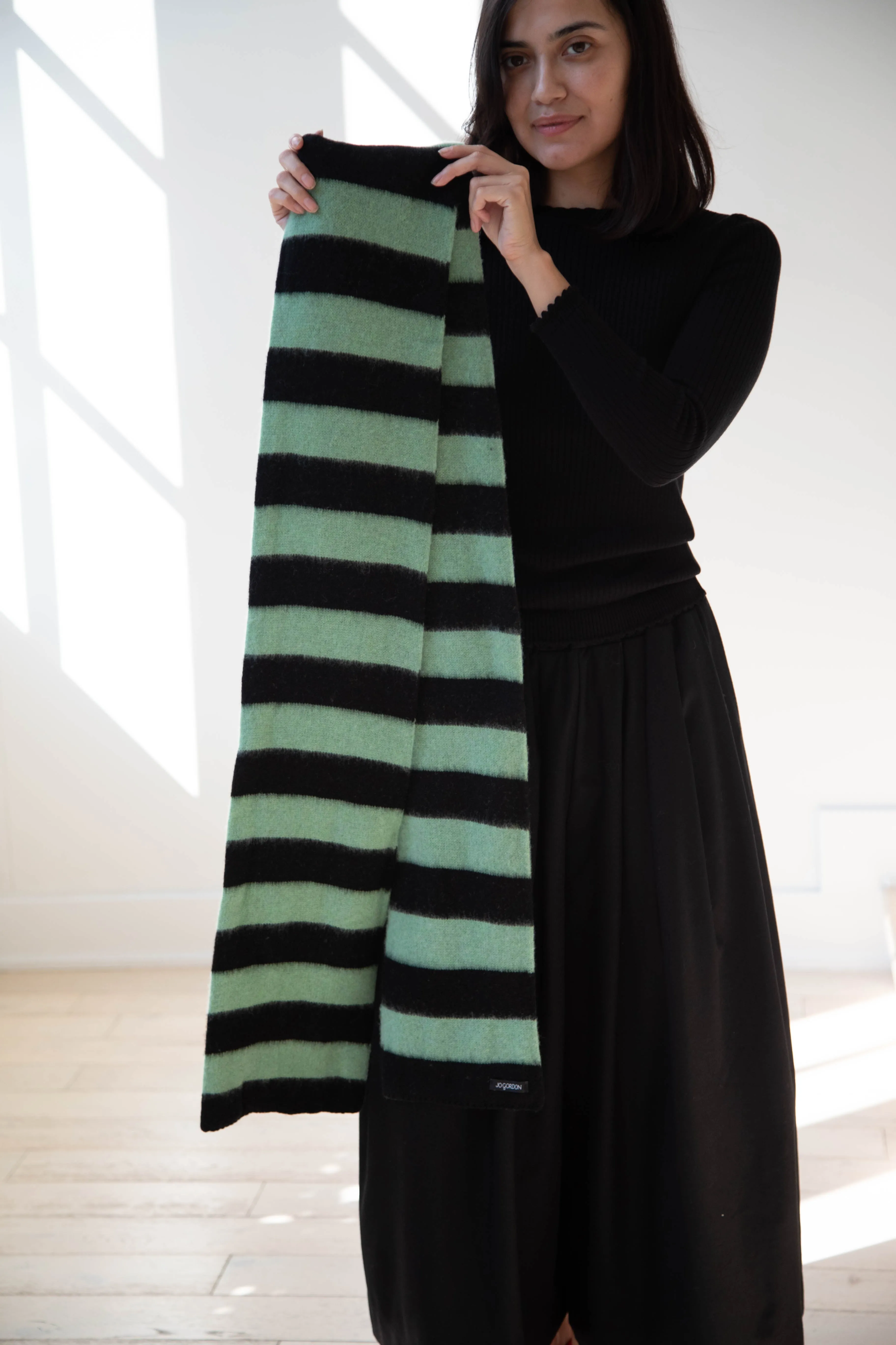 Jo Gordon | Brushed Stripe Scarf in Black & Sage