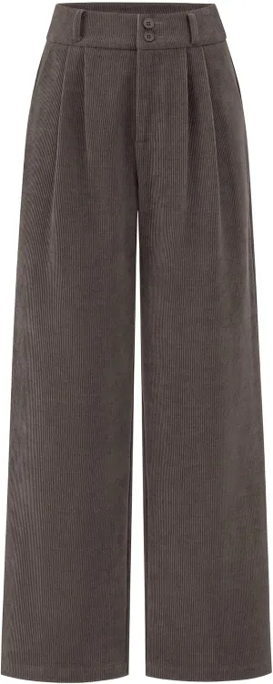 KIRUNDO Corduroy Pants Women High Waisted Wide Leg Pants Business Casual Fall Winter Straight Loose Trousers with Pockets