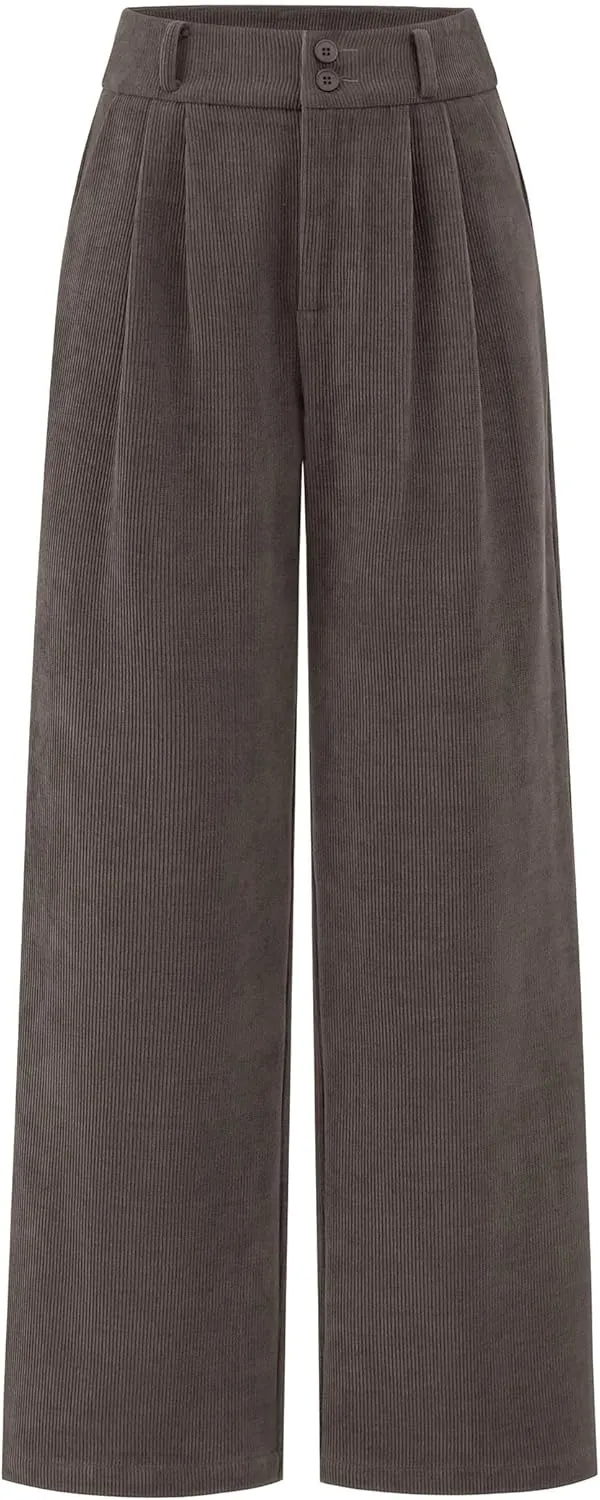 KIRUNDO Corduroy Pants Women High Waisted Wide Leg Pants Business Casual Fall Winter Straight Loose Trousers with Pockets