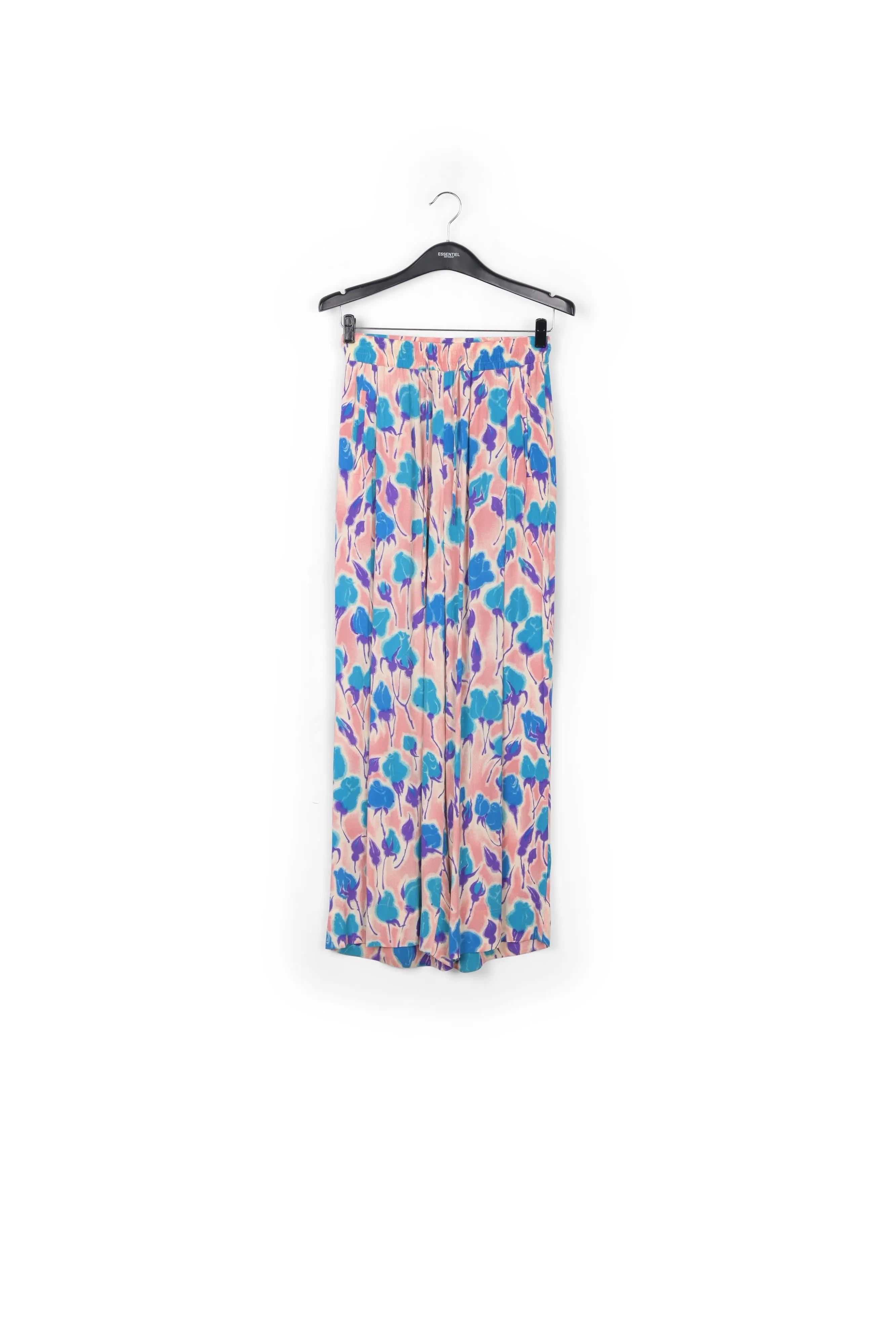 Light pink, blue and purple floral print wide-leg pants