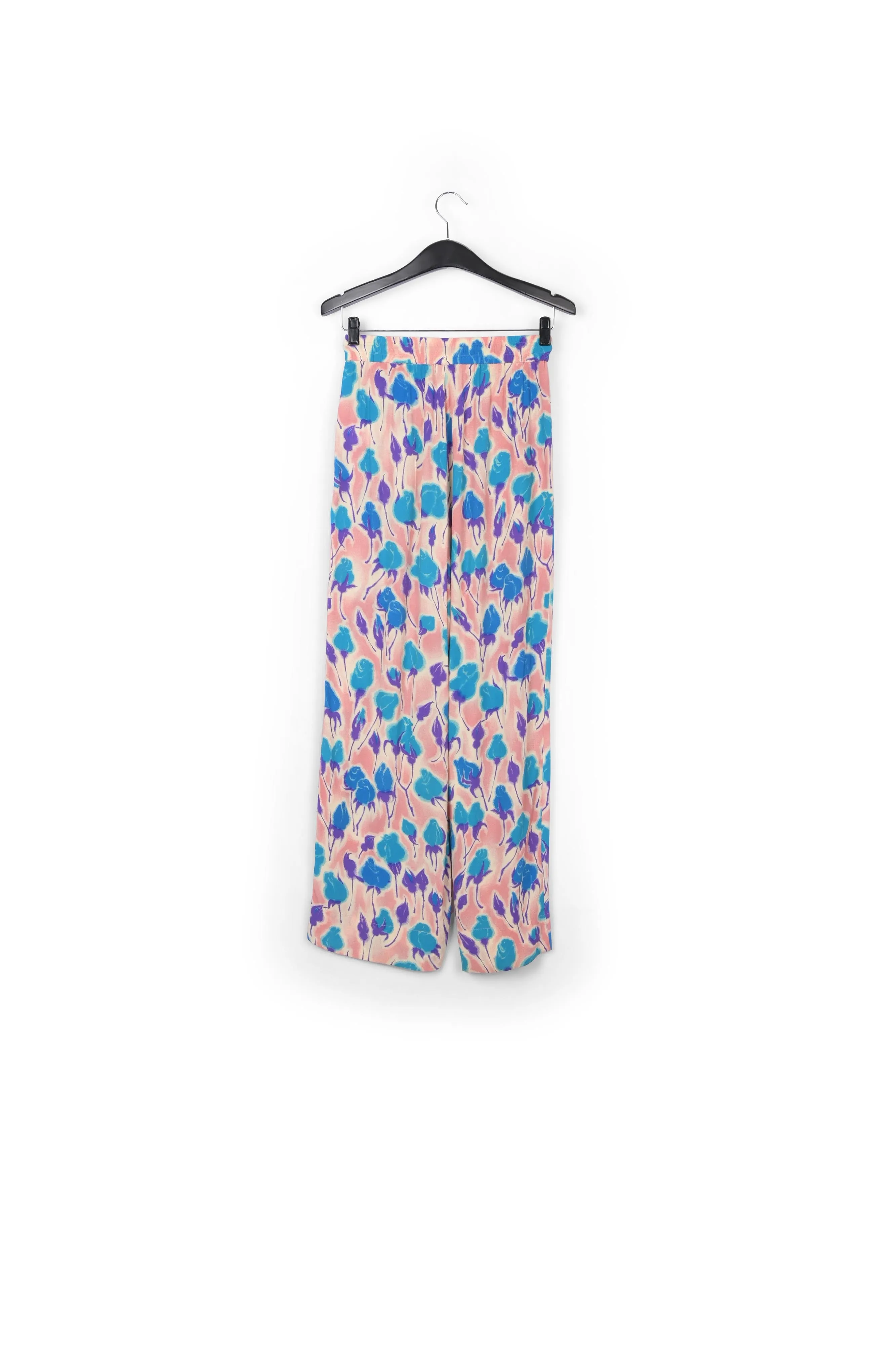 Light pink, blue and purple floral print wide-leg pants