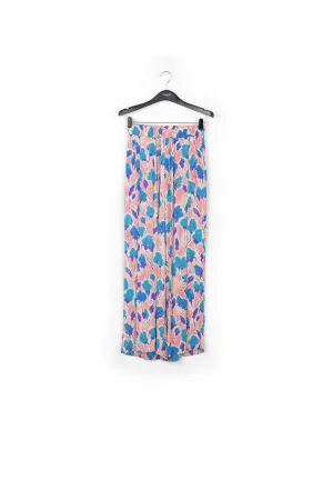 Light pink, blue and purple floral print wide-leg pants