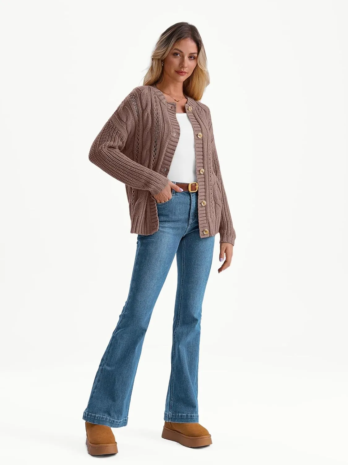 LILLUSORY Women's Cardigan Sweaters Cable Knit Crochet Cotton Fall Jackets Button Up Chunky Trendy Outfits
