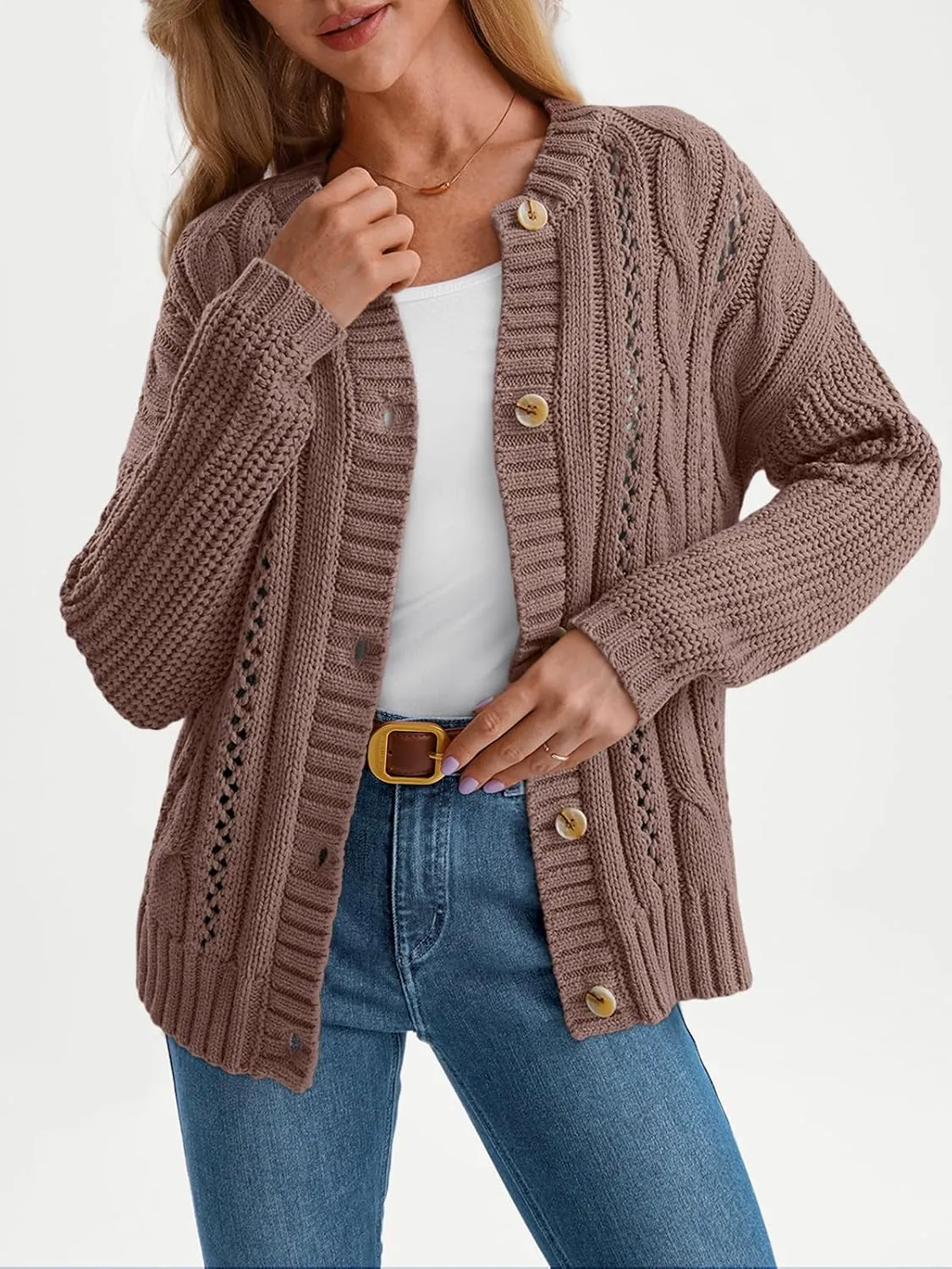 LILLUSORY Women's Cardigan Sweaters Cable Knit Crochet Cotton Fall Jackets Button Up Chunky Trendy Outfits